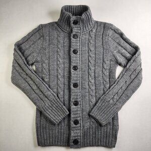 H2H Sweater Mens Small Gray Cable Knit Button Front Cardigan Stand Collar Ribbed